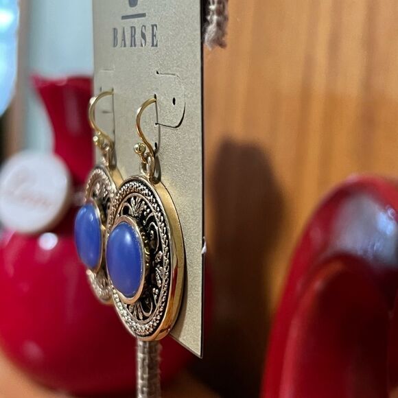 NWT BARSE Genuine Stones Blue Agate and Golden Detail Drop Earrings #BJER - Picture 6 of 11